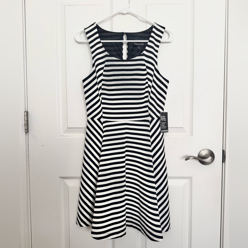 Express Black and White Fit and Flare Midi Dress
